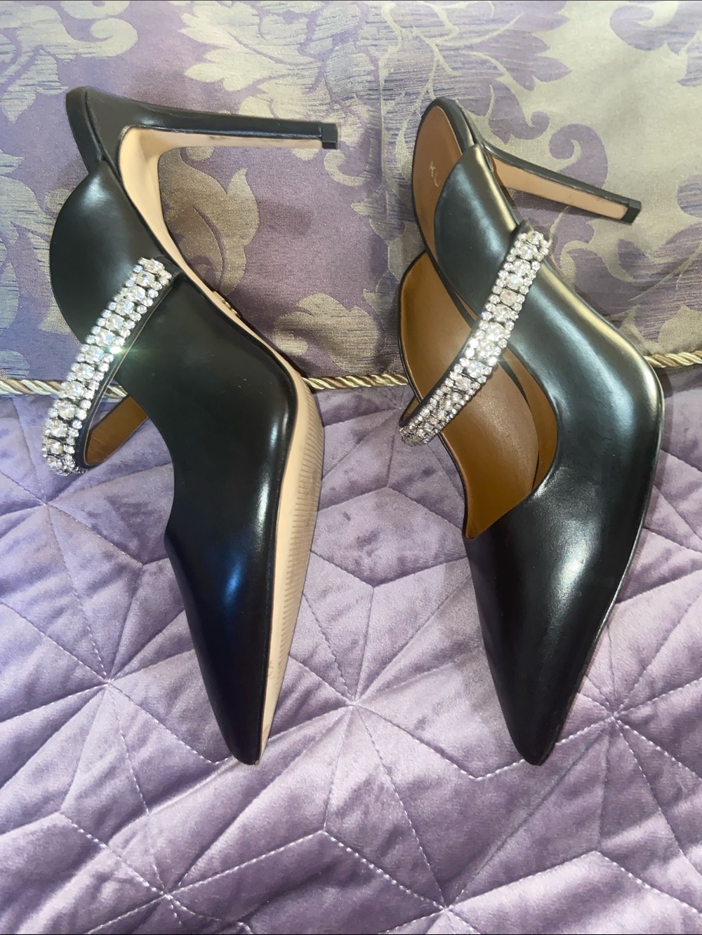 Kurt Geiger Black Pointed-Toe Mules with Crystal Strap - Picture 4 of 7